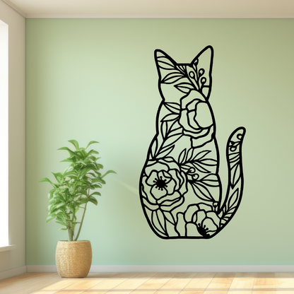 Floral Cat Metal Art