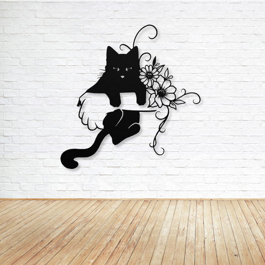 Floral Hand Cat Metal Art