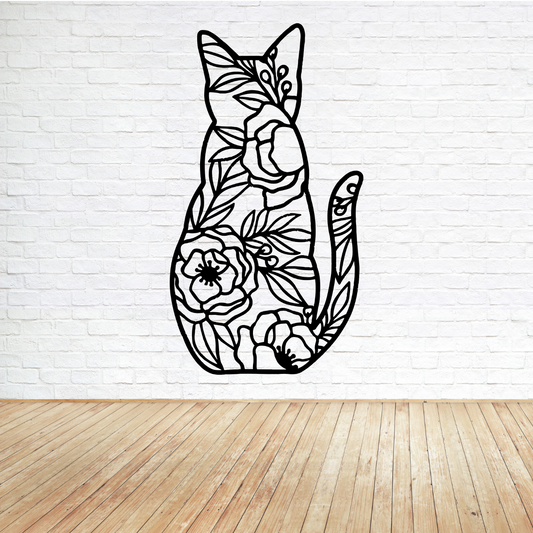 Floral Cat Metal Art