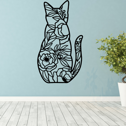 Floral Cat Metal Art