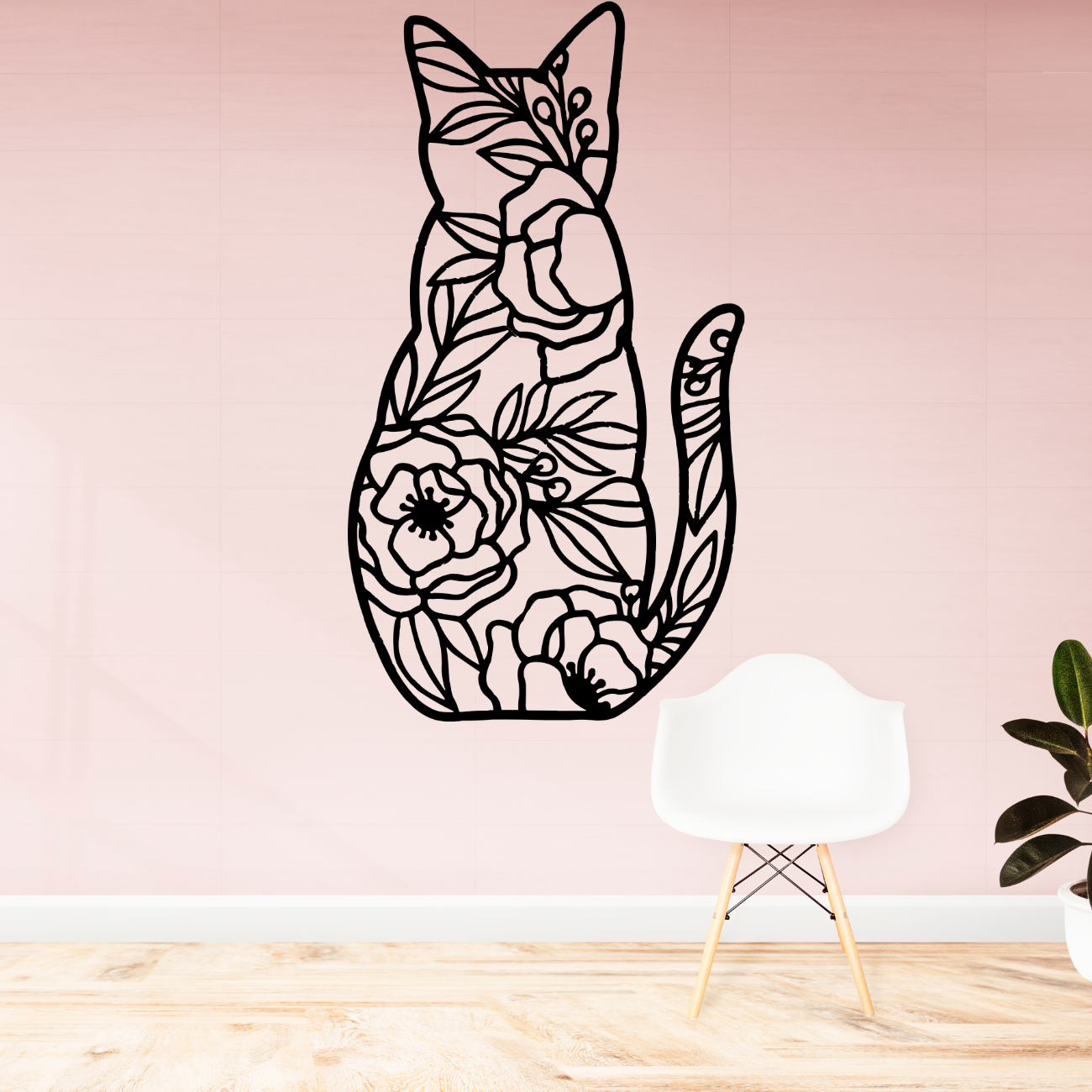 Floral Cat Metal Art