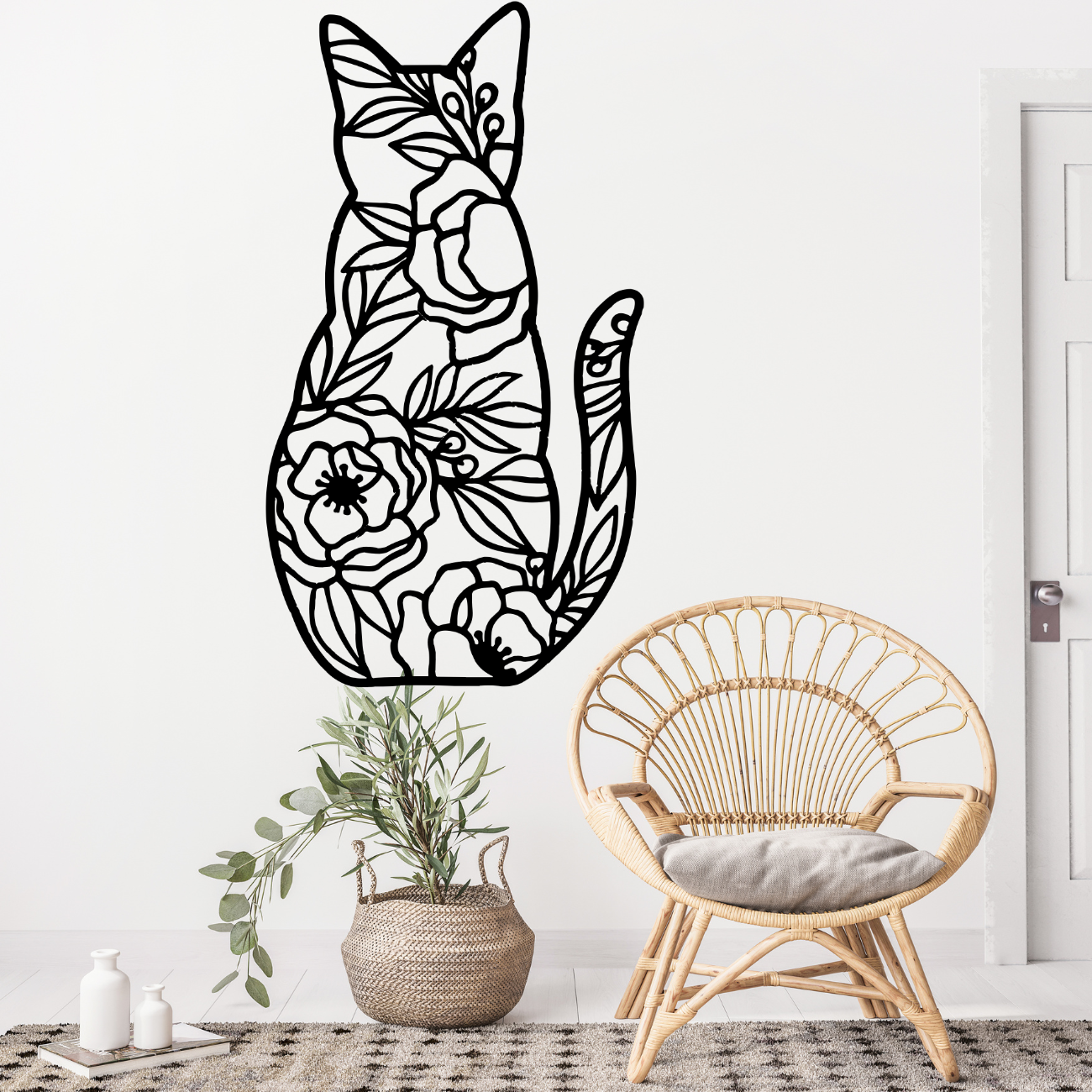 Floral Cat Metal Art