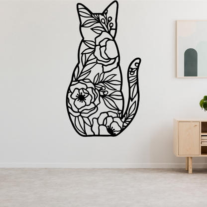 Floral Cat Metal Art