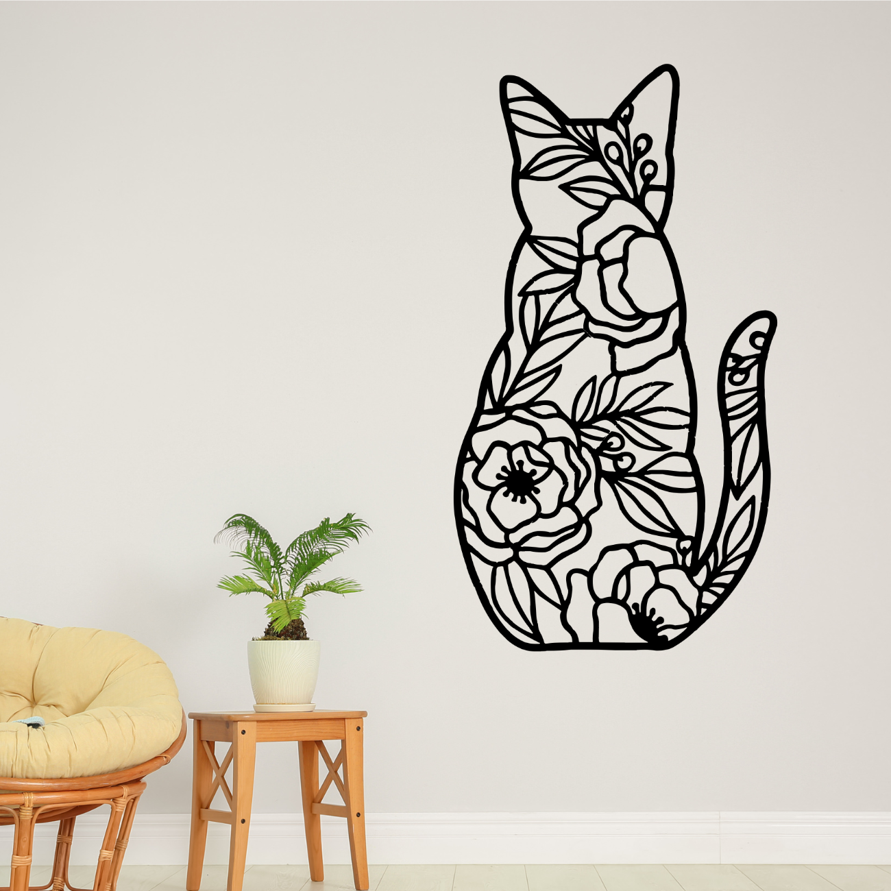 Floral Cat Metal Art