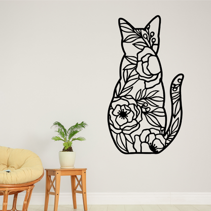 Floral Cat Metal Art