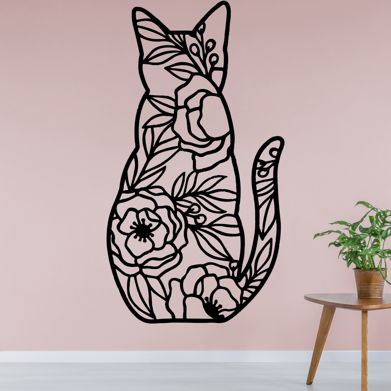 Floral Cat Metal Art