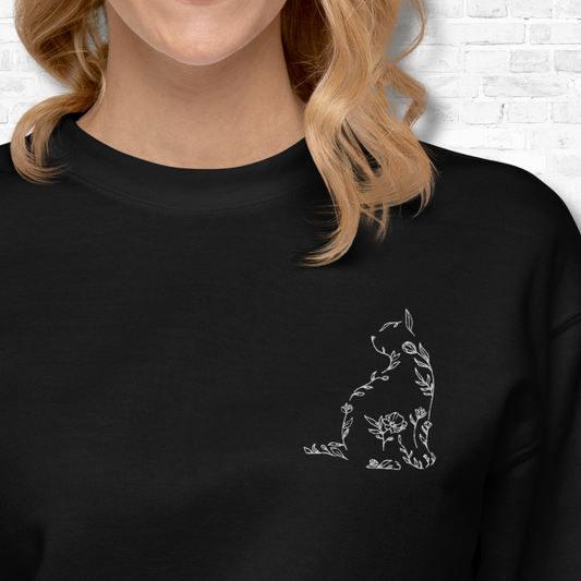 Floral Feline: Cat & Flower Premium Embroidered Sweatshirt