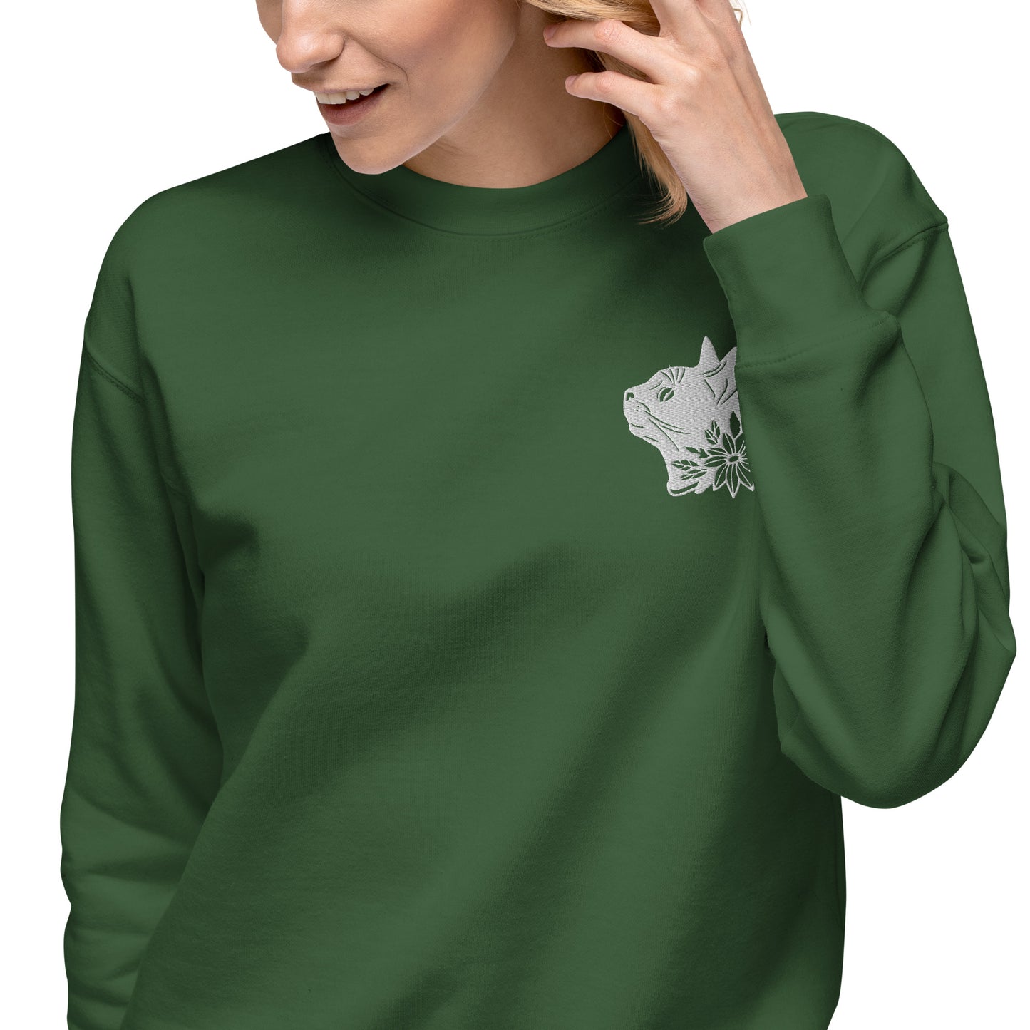 Whiskers in Blossom: Cat & Flower Premium Embroidered Sweatshirt